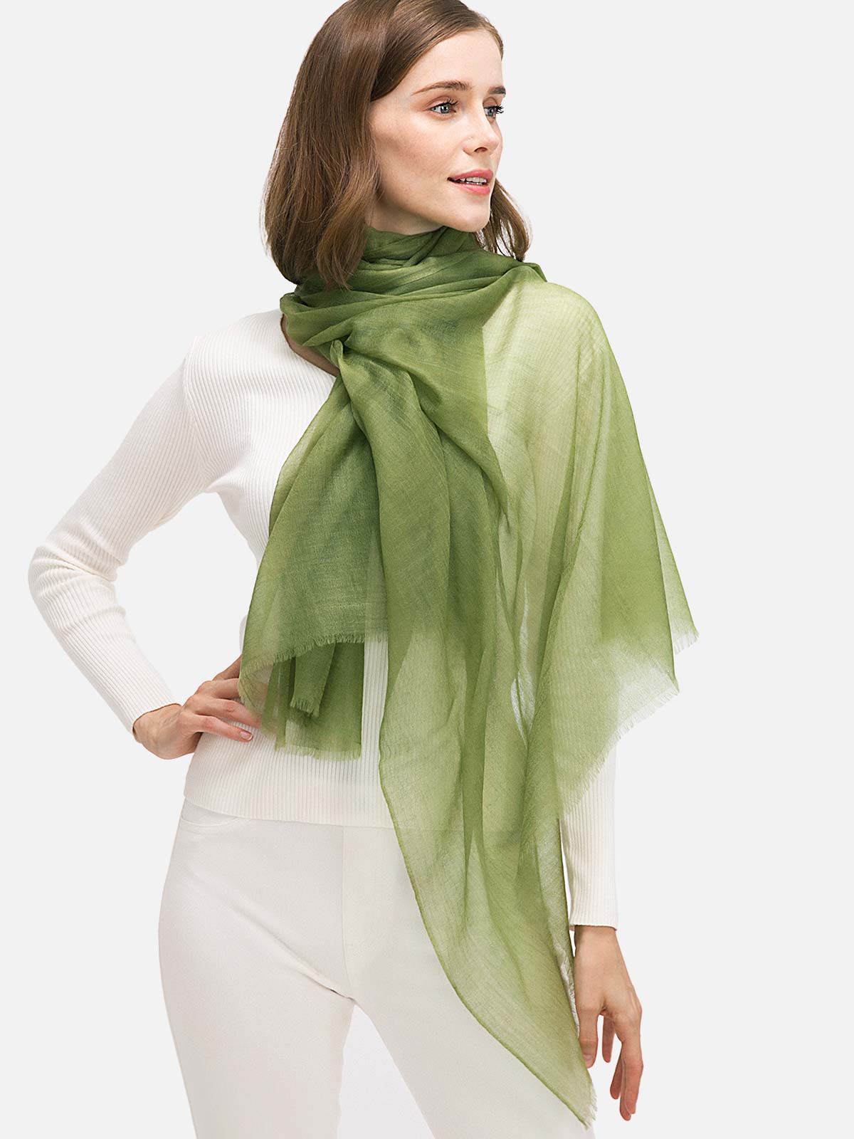 Featherlight Olive Green Cashmere Scarf