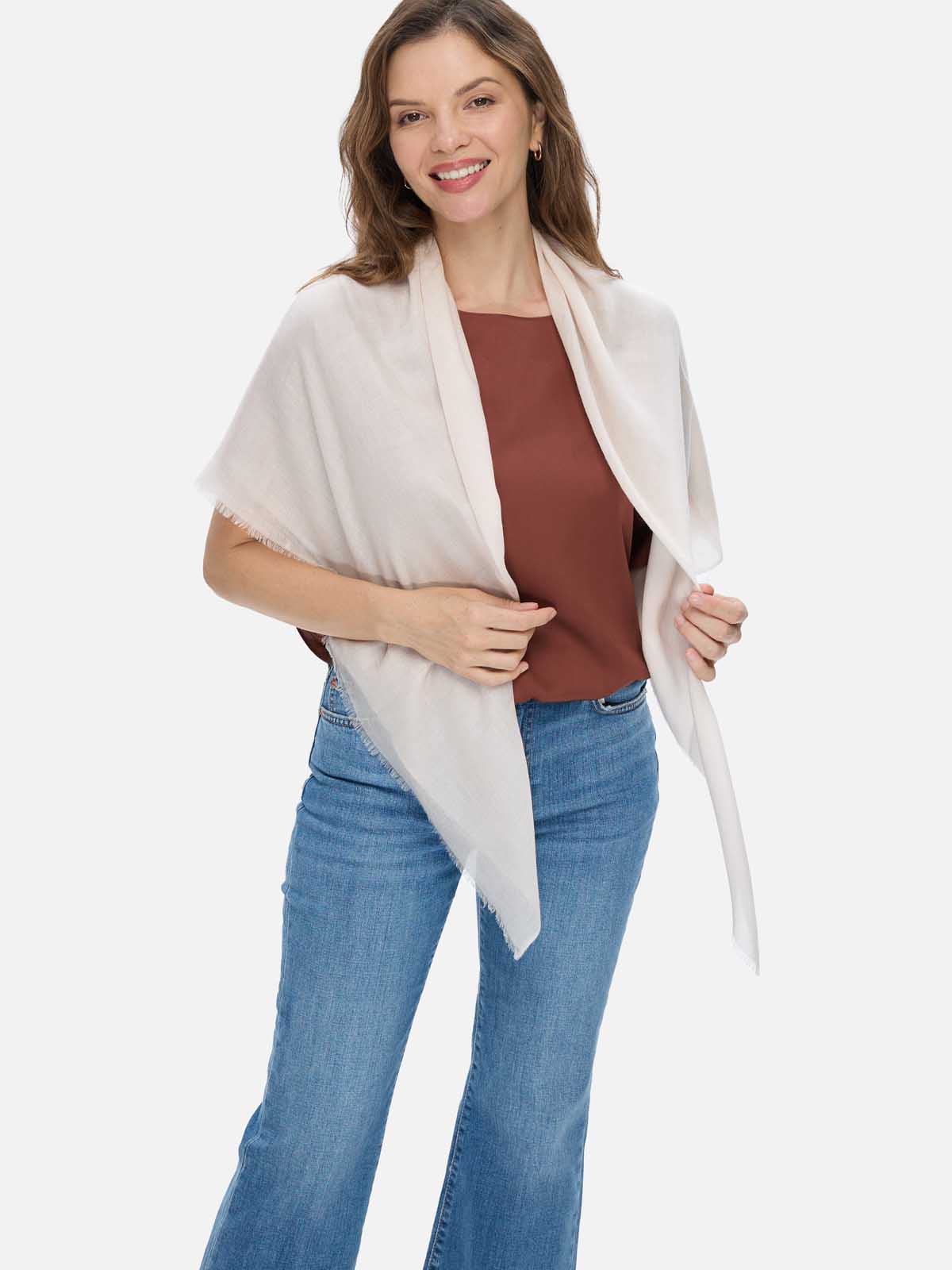 Square - Featherlight Solid Cashmere Scarf - Ivory