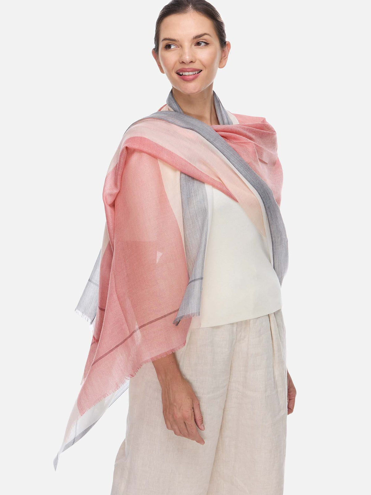 Featherlight Pink White Cashmere Scarf