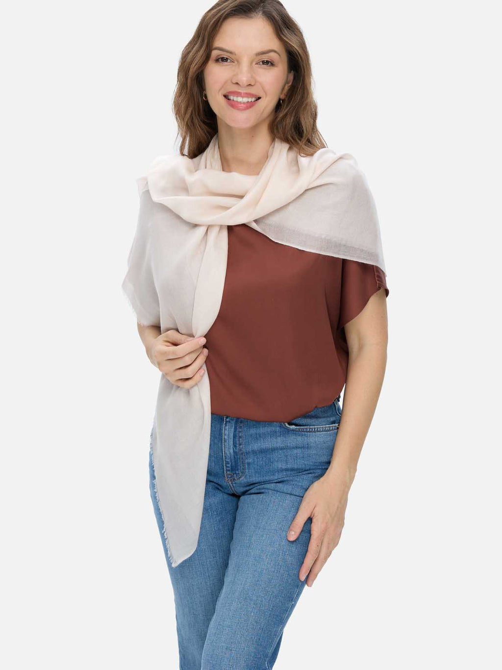 Square - Featherlight Solid Cashmere Scarf - Ivory