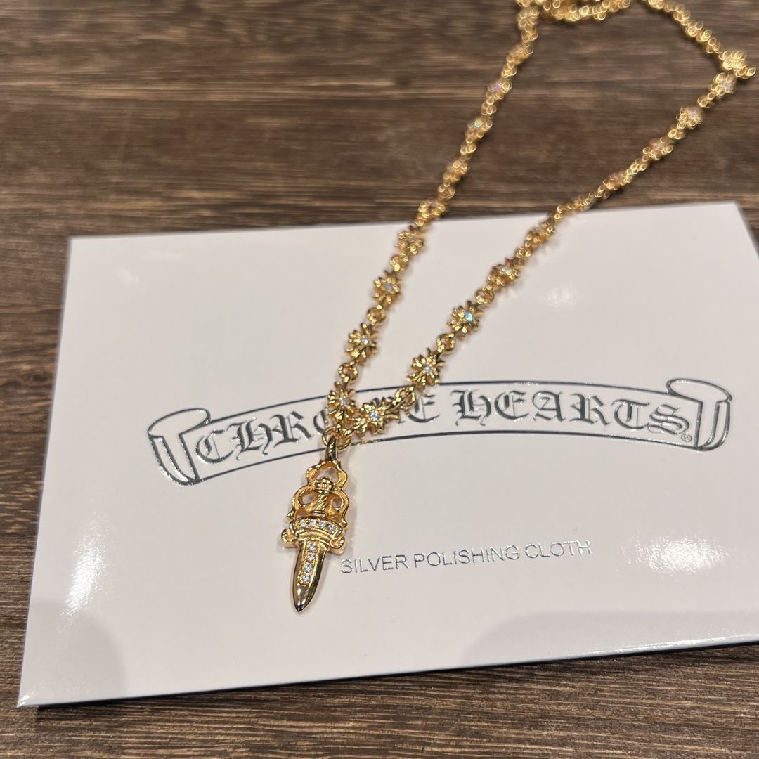 Chrome Hearts gold diamond sword pendant