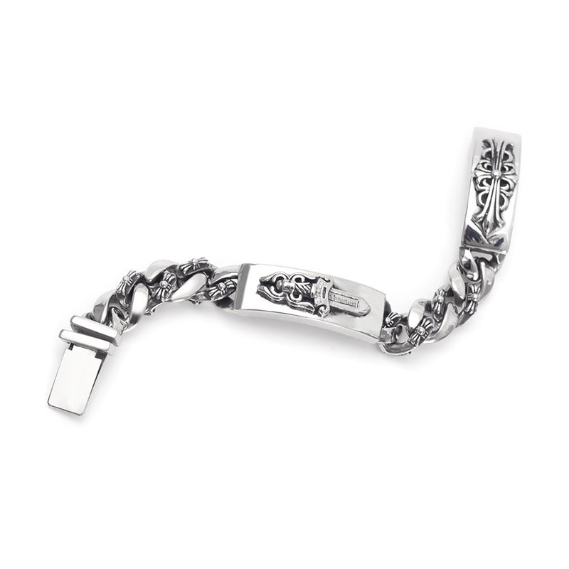 Chrome Hearts Dagger Cross Double Id Fancy Link Bracelet 8