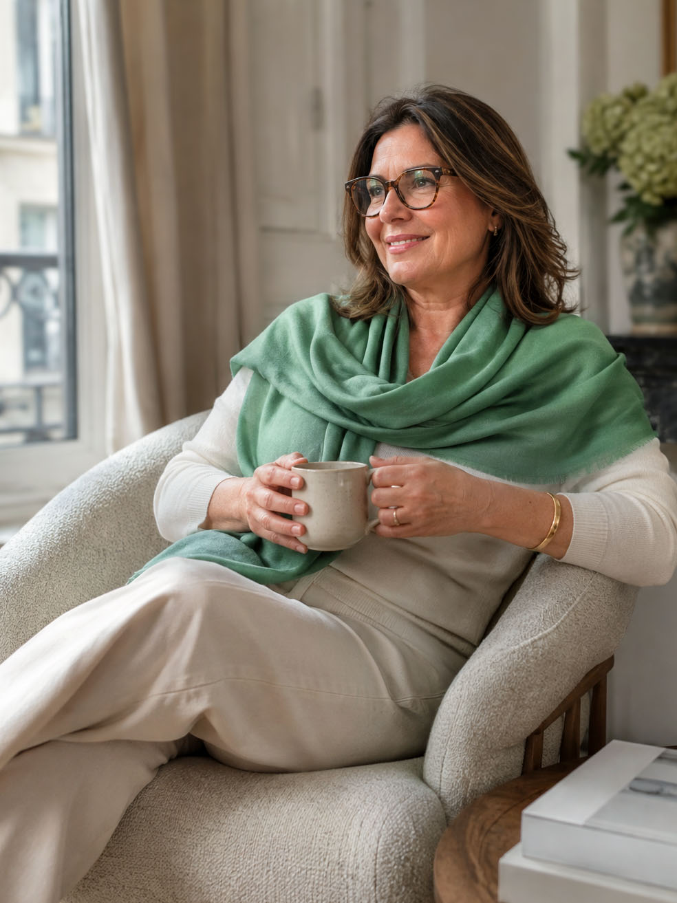 Square - Featherlight Solid Cashmere Scarf - Sage