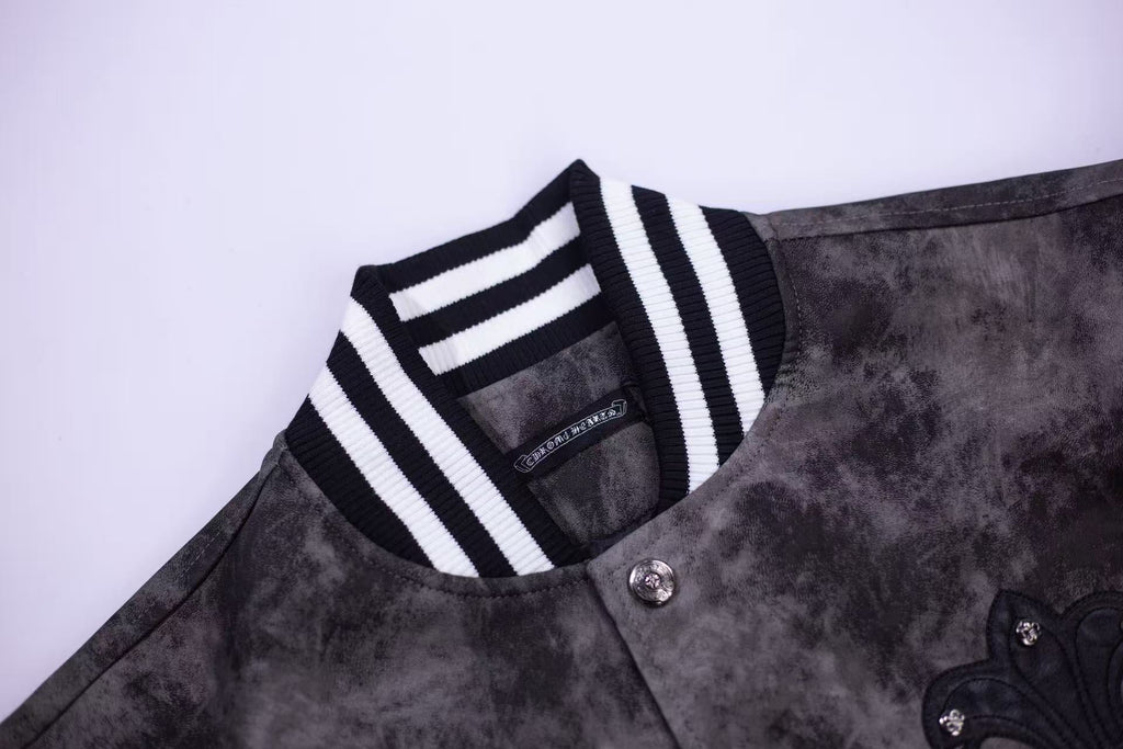 Chrome-Hearts Fleur-de-lis Patch Varsity Jacket - Grey Tie-dye Outerwear A5588