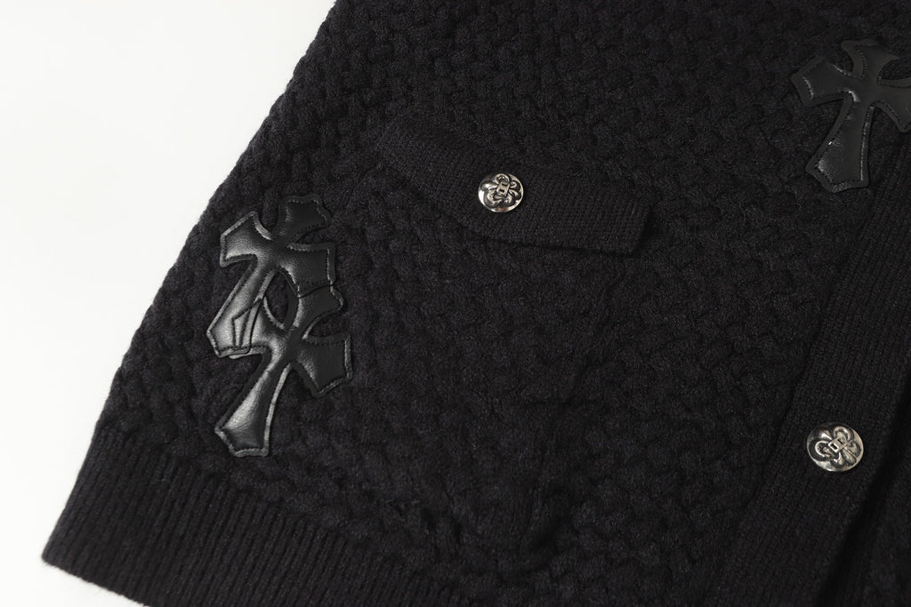 Chrome Hearts Gothic Cross Knit Cardigan - Black Grey Streetwear Jacket 904