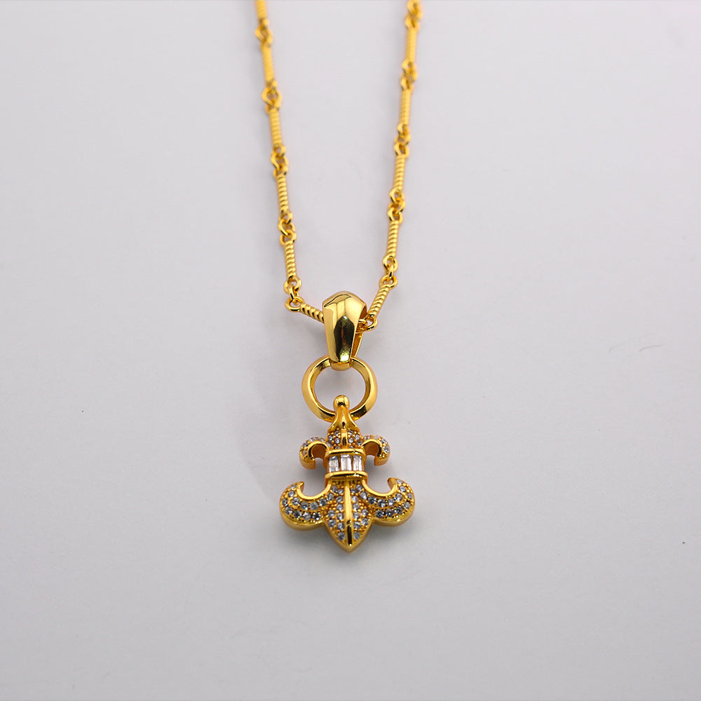 Chrome Hearts diamond anchor 24k gold plated pendant necklace