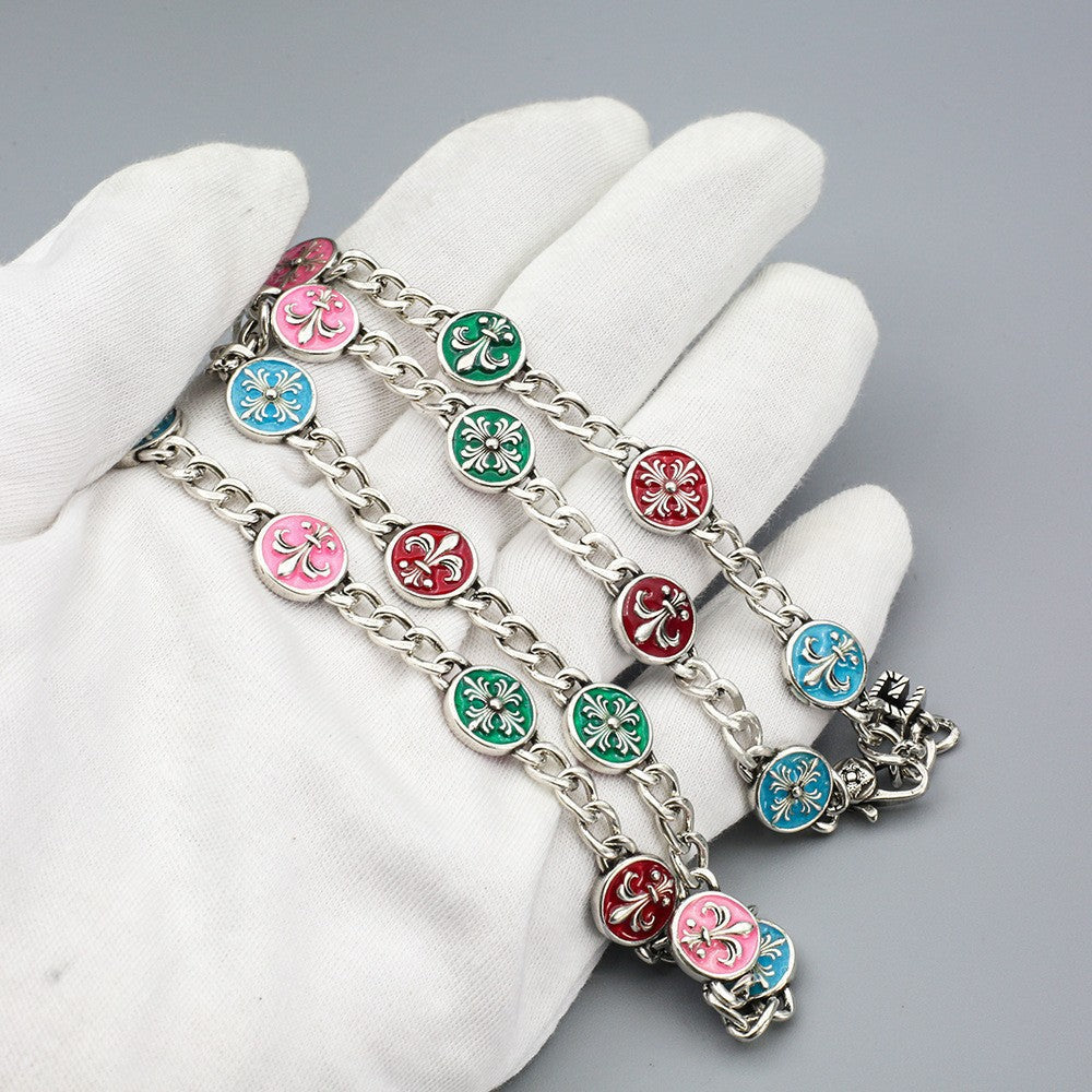 Chrome Hearts anchor cross flower pattern enamel drip necklace