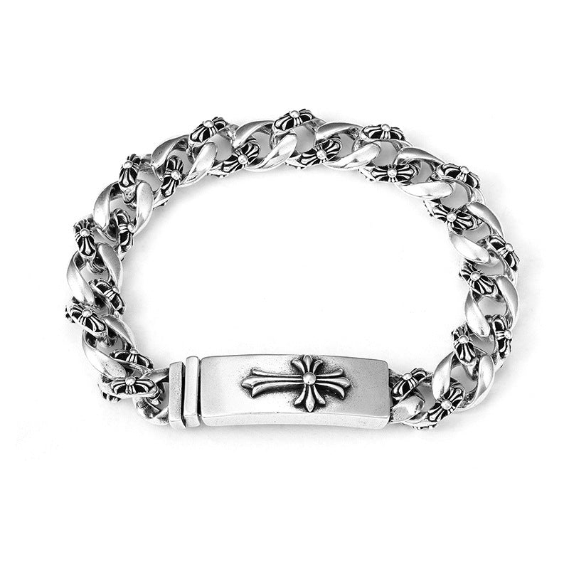 Chrome Hearts 925 Sterling silver Cross Motif Curb Chain Bracelet