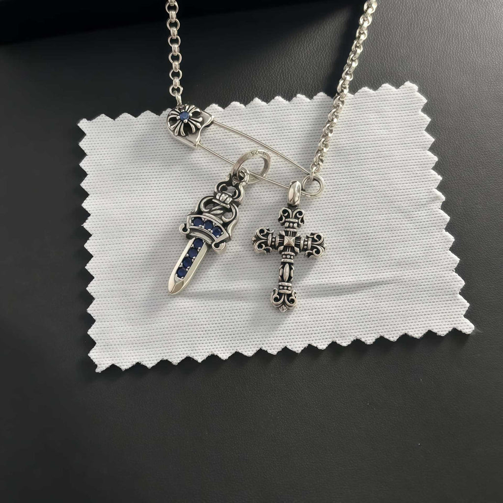 Chrome Hearts vintage flame cross brooch necklace
