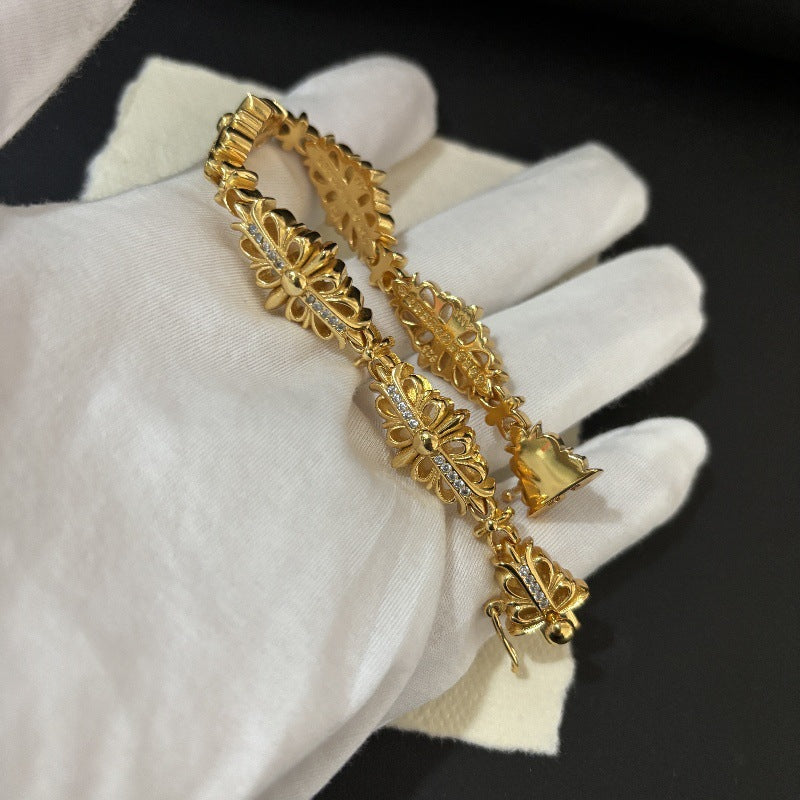 Chrome Hearts 22K gold diamond Crusader flower bracelet