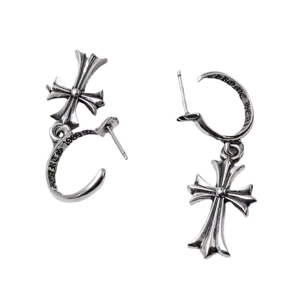 Chrome Hearts diamond cross punk earrings
