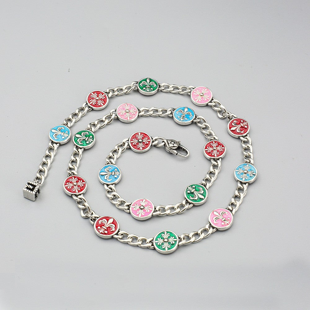 Chrome Hearts anchor cross flower pattern enamel drip necklace