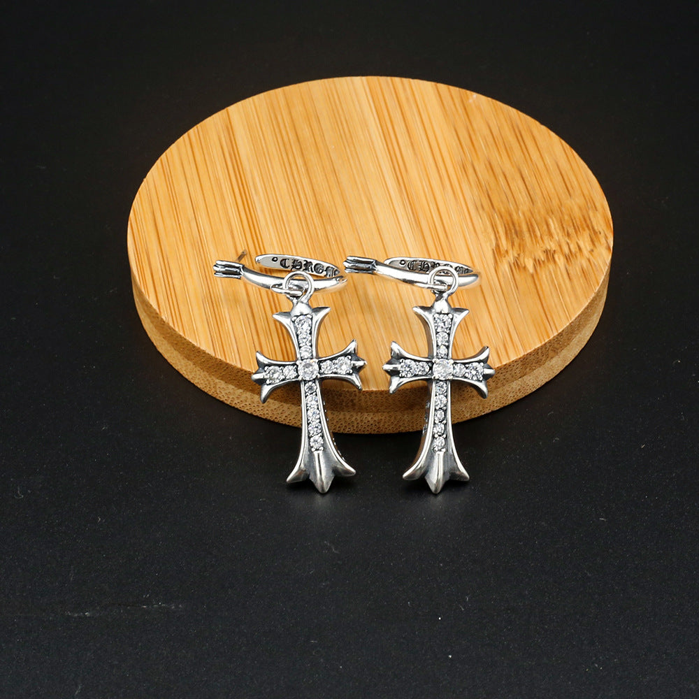 Chrome Hearts diamond cross punk earrings