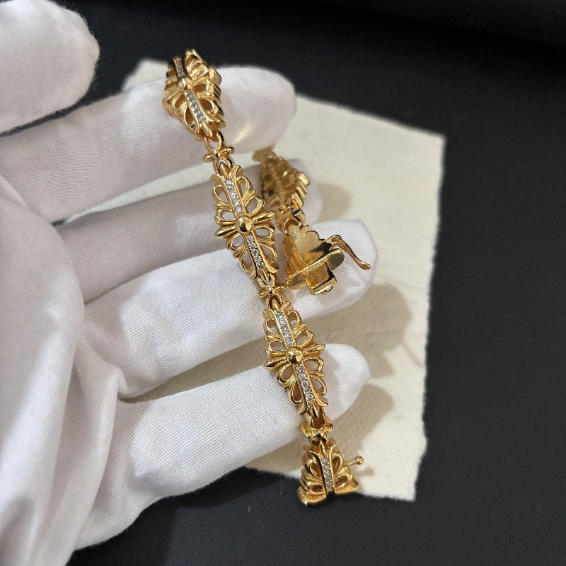 Chrome Hearts 22K gold diamond Crusader flower bracelet